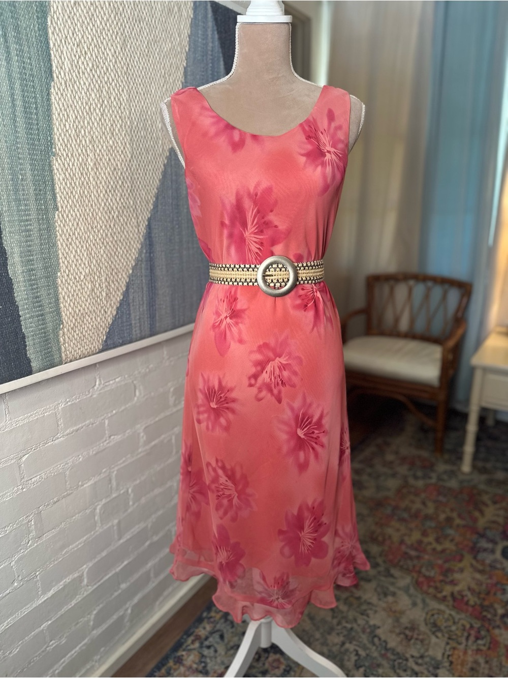 Studio 1 Pink Hibiscus 90s Style Sleeveless Dress - Picture 3 of 14